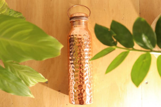 Prema and Lily and Lotus Hammered Copper Water Bottle With Handle – Neer